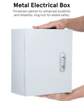 Wall Mount Electrical Enclosure Box 250x300x140mm Heavy Duty Metal Distribution Panel held by hands