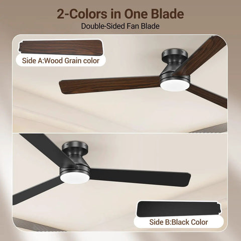 52 Inch Ceiling Fan With Remote Control And Light No Fuss Dimmable Three Color Temperatures Six Speed Settings Timer Reversible Blades Quiet Energy Saving Ceiling Fan For Bedroom And Living Room Indoor Outdoor showing wood grain and black reversible blades