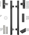 12 Inch Solid Stainless Steel Push Pull Door Handle Set For Barn Glass Doors Heavy Duty Built To Last 304 Stainless Steel Standoffs Matte Black Finish And Glass Pulls, pair view