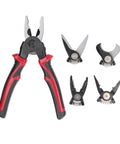 5 In 1 Wire Stripper And Handy Multifunction Pliers Set, Alloy Steel Heavy Duty Cutter with interchangeable heads displayed