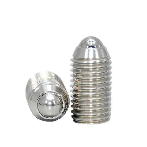 Top Shelf Rock Solid Stainless Steel Spring Ball Plungers With Internal Hex Roller Thread Bolt Design For Precision Locating Tasks 10 Piece Heavy Duty Hardware Set In M12 Size And Thirty Millimeter Length showcase of two stainless steel plunger bolts.