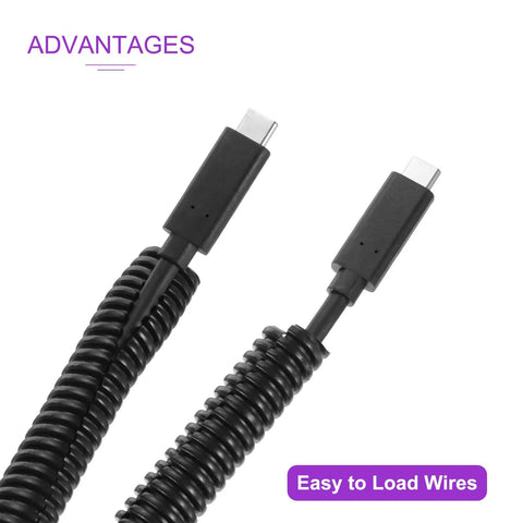 Slick Ten Foot Black Split Wire Loom Tubing Packing A Bendy One And A Half Inch Covering to Casually Corral Your Tangled Chargers And Cables Across Your Living Room Or Home Studio Corner Today, showing two ends of coiled cable.
