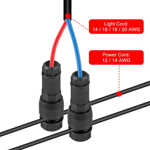 Ten Pack Low Voltage Landscape Wire Connectors Waterproof For Outdoor LED Pathway Garden Lights showing connection with light and power cord