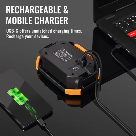 Beast Rechargeable LED Work Light 1500 Lumen COB with USB-C mobile charging capabilities.