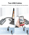Killer Dual Bay M.2 NVMe RAID Enclosure Delivering Boss Level Performance With Flawless 20Gbps Transfer Rates Over High Speed USB Type C For Rock Solid Daily Computing showing USB C and A cables connecting to devices.