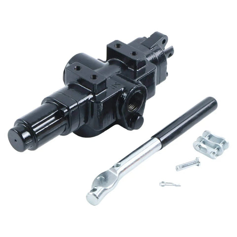 3 Position 4 Way Heavy Duty Pro Grade Hydraulic Directional Control Valve C908 0C000908 with lever and fittings, black metal