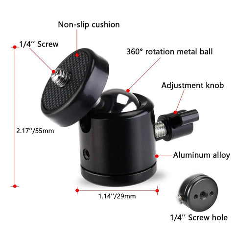 Quad Pack Quarter Inch Swivel Mini Ball Head Mount for Tripods and Stands 360 Degree Rotating Base Adapter, aluminum alloy, 2.17 in