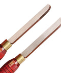 Pro Grade M2 High Speed Steel Round End Inboard Side Scraper 2 Piece Set For Woodworking, featuring thick steel blades.