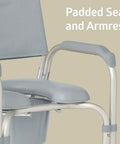 Rock Solid Aluminum Shower Chair Commode With Plush Padded Seat And Smooth Roll Locking Casters featuring padded seat and armrests.