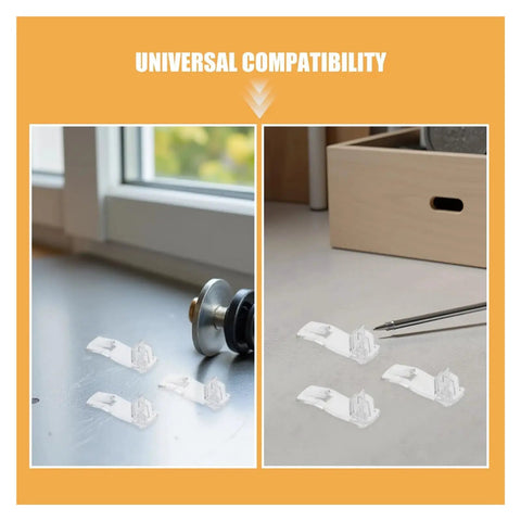 Clear Plastic Shelf Supports Locking Pins Set Of 60 For Cabinets And Shelves on table, showing universal compatibility
