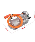 Direct Swap Electric Ev Ac Compressor Fits 2017 To 2020 Tesla Model 3 with orange wiring and dimensions labeled.