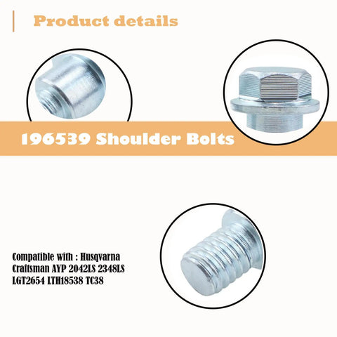 Close-up of Heavy Duty Shoulder Bolts Replacement for Husqvarna Riding Mowers and Craftsman Tractors Part 532196539 196539.