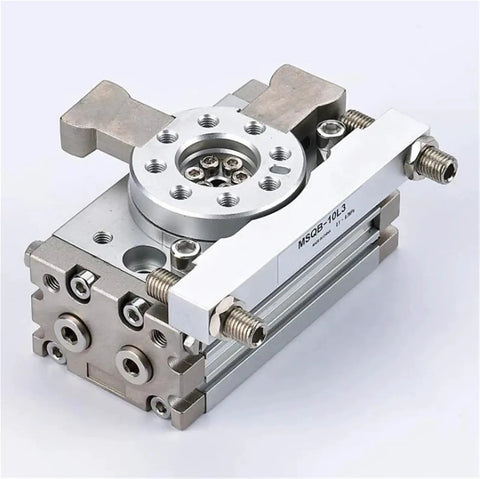 Heavy Duty Pneumatic Table Air Swing Rotary Cylinder With Integrated Shock Damping And 50 Millimeter Bore side view showcasing aluminum material and accurate rotary mechanism.