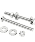 Two 1/4-20x4 inch stainless steel hex bolts with nuts, lock washers, and flat washers for DIY projects and repairs.