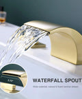 Brushed Gold 8 Inch Widespread Bathroom Faucet With Two Handles For 3 Hole Lavatory Vanity Sink Tap Overflow Drain And Waterfall Spout