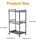 Beefy 35-Slot Steel Garden Tool Organizer dimensions with rolling wheels and adjustable feet for yard and indoor storage.