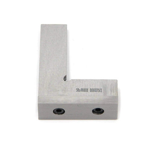 Machinist right-angle square, front view, aluminum 50x40 mm with two base mounting holes