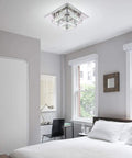 Modern Crystal Flush Mount Ceiling Light 11.8 Inch Square Mini Chandelier For Hallway Foyer Dining Room 6000K Cool White Chrome Finish