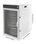 Heavy Duty Commercial Food Dehydrator With 16 Stainless Steel Trays, showing side view, dimensions 61.5cm x 35.5cm x 47.5cm.