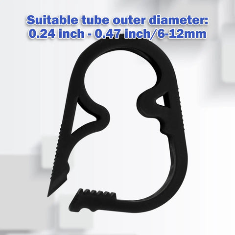 Close-up of a single clamp from the Six Piece Black Siphon Hose Clamp Set With Adjustable Flow Control For 6 To 12mm Tubing, POM Plastic
