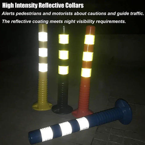 Bang For Your Buck Heavy Duty Pu Traffic Delineator Posts 29.5 Inch Spring Loaded Base Reflective Bands Parking Lot Safety Markers 4 Pack Legit Build Quality
