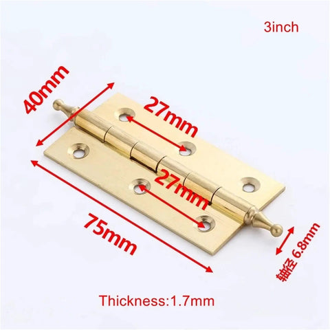 Brushed Brass Decorative Cabinet Cupboard Door Butt Hinges In Gold Finish, Sturdy One Piece Hardware with 3 Inch Measurement Details