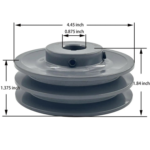 Double Groove V Belt Pulley 4.45 Inch Outer Diameter 7/8 Inch Bore Cast Iron For A AX 3L 4L V Belts With Standard Keyseat 3/16x3/32