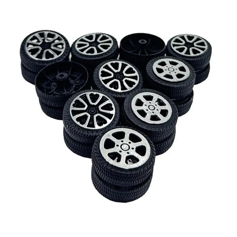 Twenty Piece Plastic Toy Car Wheels With 2mm Shafts For RC Cars Trucks Robots And DIY Models Durable Replacement Wheels For Building Projects Style 1 Kit stacked