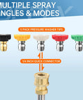 Five Pack Pressure Washer Nozzle Tips With 1 Quarter Inch Quick Connect, Handles Up To 4000 PSI And 2.5 GPM, Includes Holder