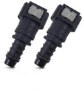 Ride Ready Straight Fuel Line Quick Connector Three Eighth Inch Nylon Hose Coupler set showing two black nylon quick connectors.