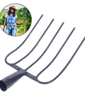 Handheld Manure Fork With Solid Iron Tines For Gardening Farming And Lawn Maintenance, dark blue fork with woman in background