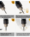 SHDIATOOL dry diamond drill bits set; 4pc tile core bits and 1pc carbide diamond-tip bit, four-step drilling guide