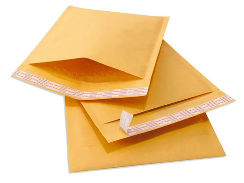 Gold Kraft Bubble Mailers Self Seal Waterproof Cushioned Envelopes For Shipping In Gold Finish pack of ten overlapping view