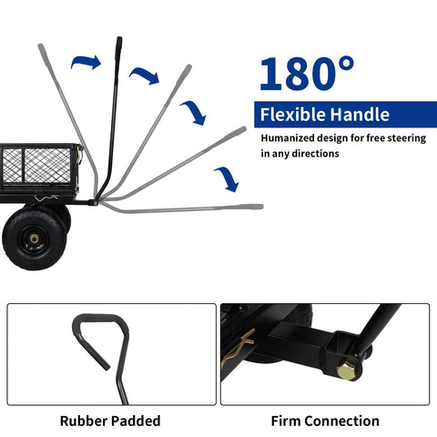 Heavy Duty Garden Cart With 880 Lbs Load Capacity showing 180-degree rotating handle and rubber-padded grip.