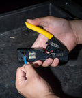 Go To Compact Ratcheting Data Cable Crimper Wire Stripper Cutter For CAT3 CAT5e CAT6 RJ45 RJ11 RJ12 Connectors in use
