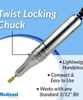 TurboFile II Electric Nail File 2026 Upgrade Handpiece with 30,000 RPM Motor, twist locking chuck visible on blue background