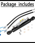 Package includes Beefy Heavy Duty Hydraulic Top Link For Tractors And Excavators Adjustable Cat 1 To 2 Length One Eighth To Twenty Six And Three Eighths Inches Includes Locking Block And Dual Hoses, fittings and caps