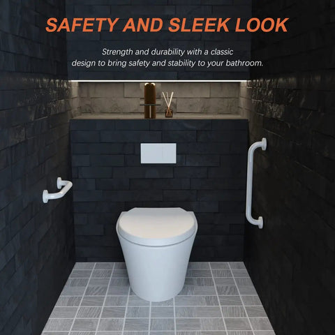 Bathroom with Two Pack 12 Inch Oil Rubbed White Shower Grab Bars With Anti Slip Knurled Grip for Handicap and Senior Use
