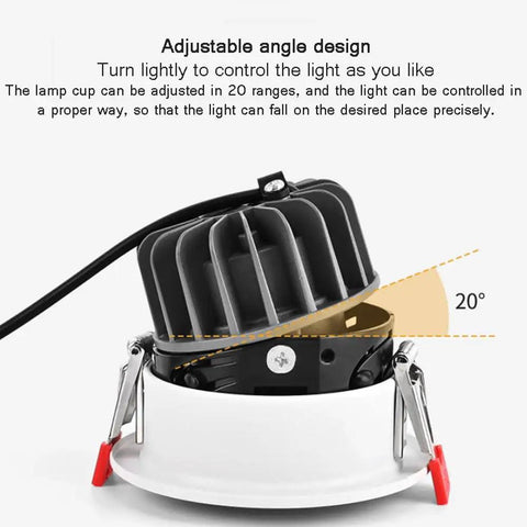 Adjustable angle design of Top Shelf Led Recessed Downlights With 7W Cob Bulbs And 3.3 Inch Trim for focused lighting.