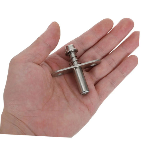 Heavy Duty Spring Loaded Pivot Shaft Set For Folding Screens Supports Wood Or Metal Door Hardware With Top Mounting Adjustments held in hand.