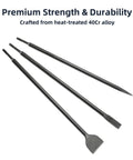 Beefy 24 Inch SDS Plus Three Piece Chisel Set With 1 Inch Flat Chisel 1 Inch Point Chisel And 3 Inch Scaling Chisels Built For Long Reach Heavy Duty Concrete Demolition And Tile Removal Tool For SDS Plus Hammer Drill Attachment 40Cr Steel displayed on a white background.