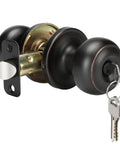 Oil Rubbed Bronze Exterior Door Knob With Lock And Key, Keyed Entry, One Pack With Keyed Alike, locks shown with keys