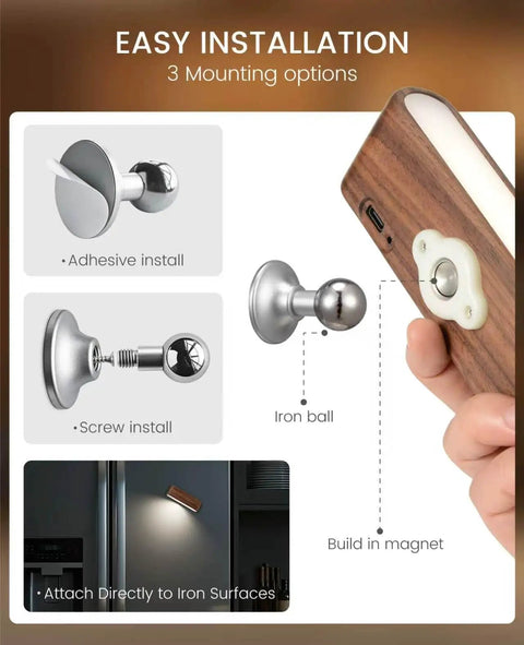 Legit Rechargeable Solid Wood Wall Sconces, Set Of Two Magnetic Bedside Reading Lights, Zero Wire Hassle, installation options illustration