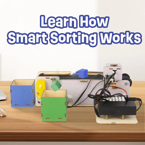 Three In One ESP32 IoT Control Smart Factory Starter Kit For DIY Education Teens 12 Plus Compatible With Arduino Scratch Online Tutorials Includes Hands On Smart Robotic Arm Project Smart Production Line And Smart Warehouse Modules, smart sorting setup