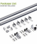 8FT Exterior Sliding Barn Door Hardware Kit With Box Rail Track 450 Lb Capacity Silver Weather Resistant Steel components shown