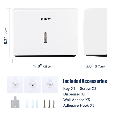 Heavy Duty 200 Sheet Multifold Paper Towel Dispenser With Easy No Drill Wall Mount Premium Abs Plastic White Build dimensions and accessories.
