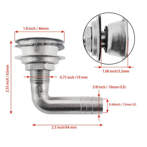 Boat Gas Tank Vent For 5/8 Inch Hose Made From Stainless Steel 316 Marine Grade, 90 Degree Thru-Hull Fuel Vent with dimensions