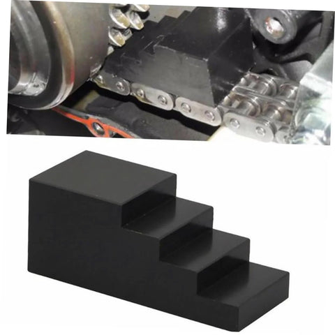 Mobestech motorcycle hub-locking tool with wedge for twin Cam and Shovel models; black stepped wedge block