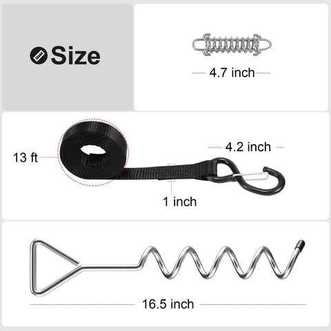 RV Awning Tie Down Kit With Shock Absorbing Springs And 13ft Ratchet Straps, Heavy Duty Camper Anchors size dimensions