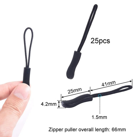 25 Pack Universal Zipper Pull Replacement Tabs for Backpacks Jackets Pants Boots Coats and Luggage No Slip Easy Grip